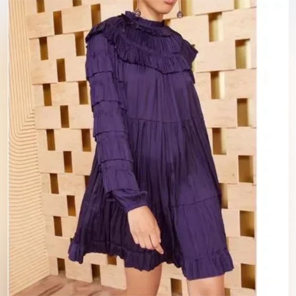ULLA JOHNSON Elsa Ruffle Plisse Dress Lago Sz 4